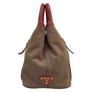 Prada logo red beige leather jacquard tote bag